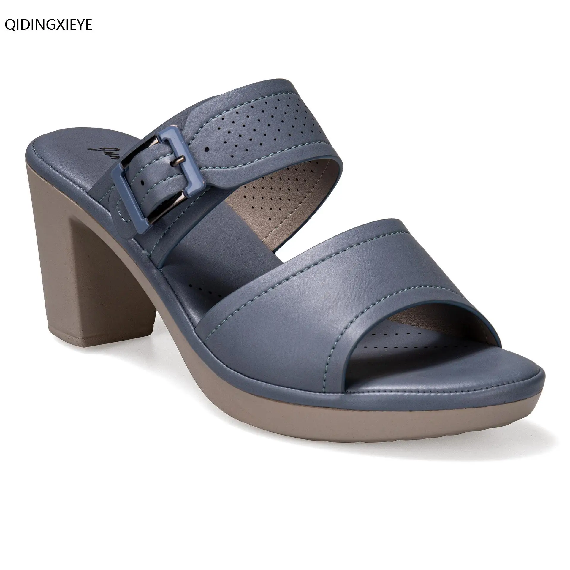 

2021 summer new women's sandals fashion comfortable casual shoes PU thick bottom ladies high heeled sandals