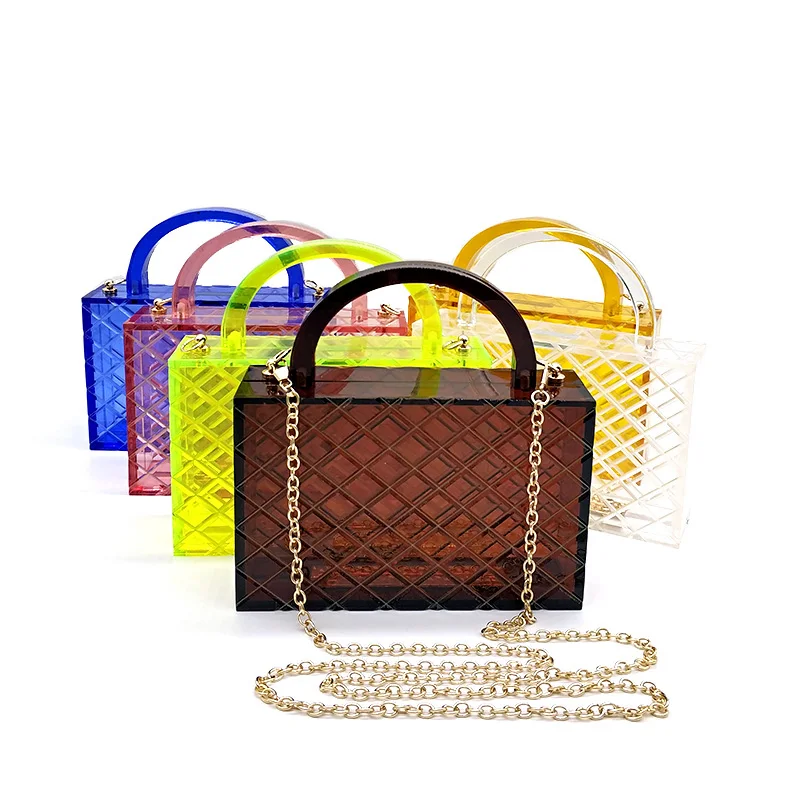 

Newest designer Women square purses solid box transparent clear cross body bag clear acrylic plastic purses cosmetic handbag