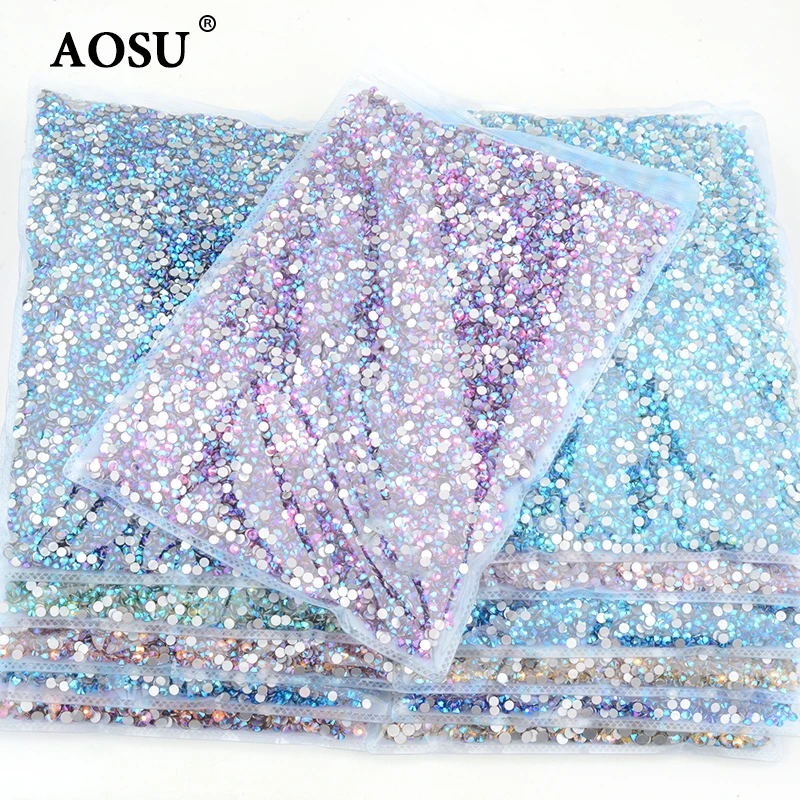 

AOSU Factory Wholesale SS3-SS50 Non Hotfix Diamond Strass Flat Back Glass Rhinestone In Bulk Package For Clothing, Ab crystal rhinestones