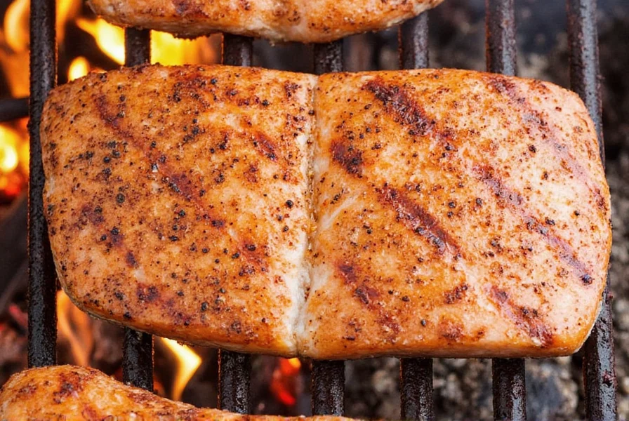 Salmon being grilled with seasoning