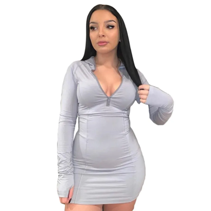 

Hot 2021 summer bodysuit elastic stand neck zipper long sleeve dress for women