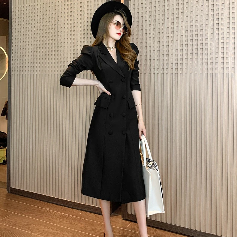 

5368 Chic Popular Style Winter New Suit Jackets Temperament Tweed Fabric Classic Fashion Black Long Coat