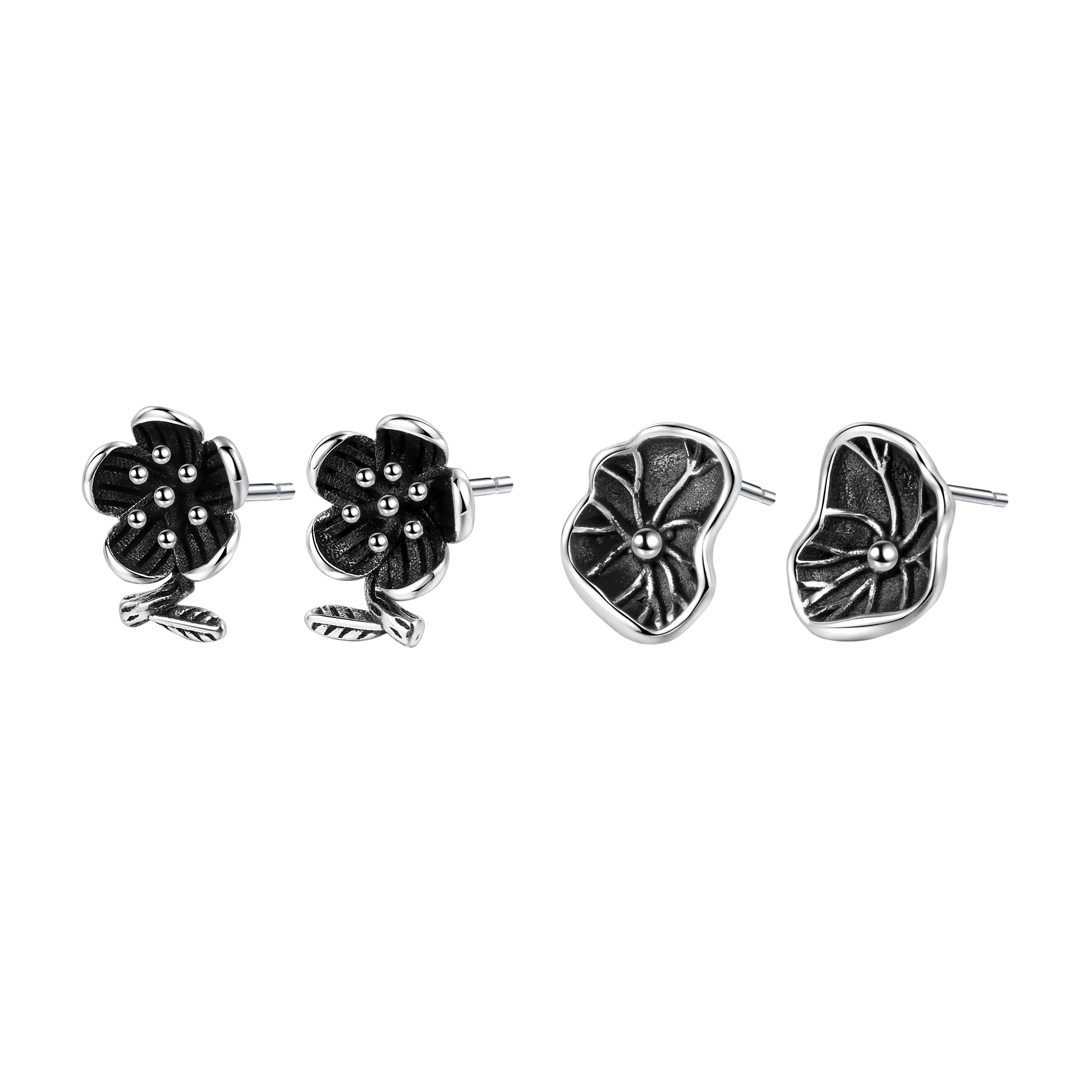 

925 Sterling Silver Tai Silver Lotus Lotus Leaf Flower Stud Earrings Elegangt Earrings In Style For Women