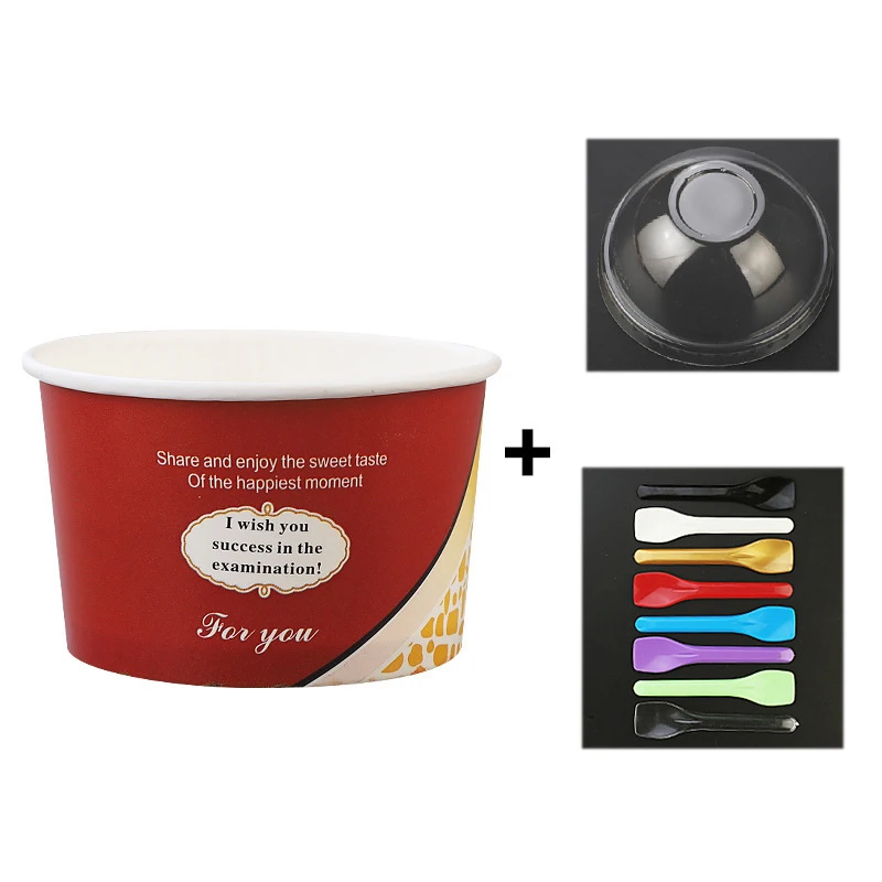 
Custom LOGO Printed Single Wall Cheap Disposable Sorbet Ice Cream Yogurt Paper Cups With Dome Flat Lid Cups 
