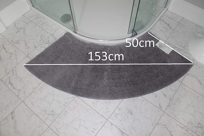 Luxury Quadrant Large Curved Shower Mat,Microfibre,Grey,153 X 50 X 2.5