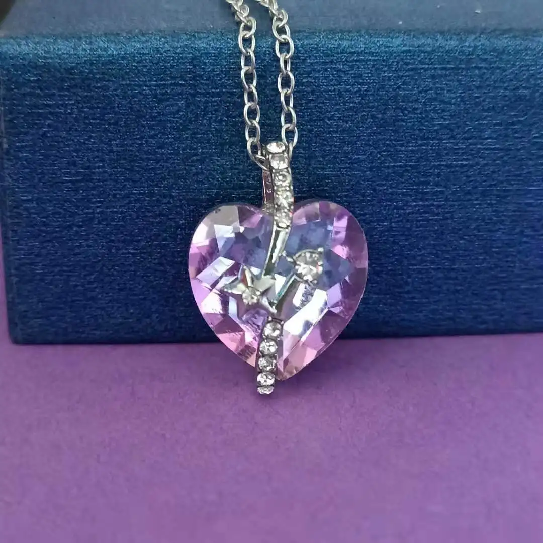 

Five-pointed star rhinestone necklace purple crystal necklace women's heart-shaped cross gemstone necklace ladies
