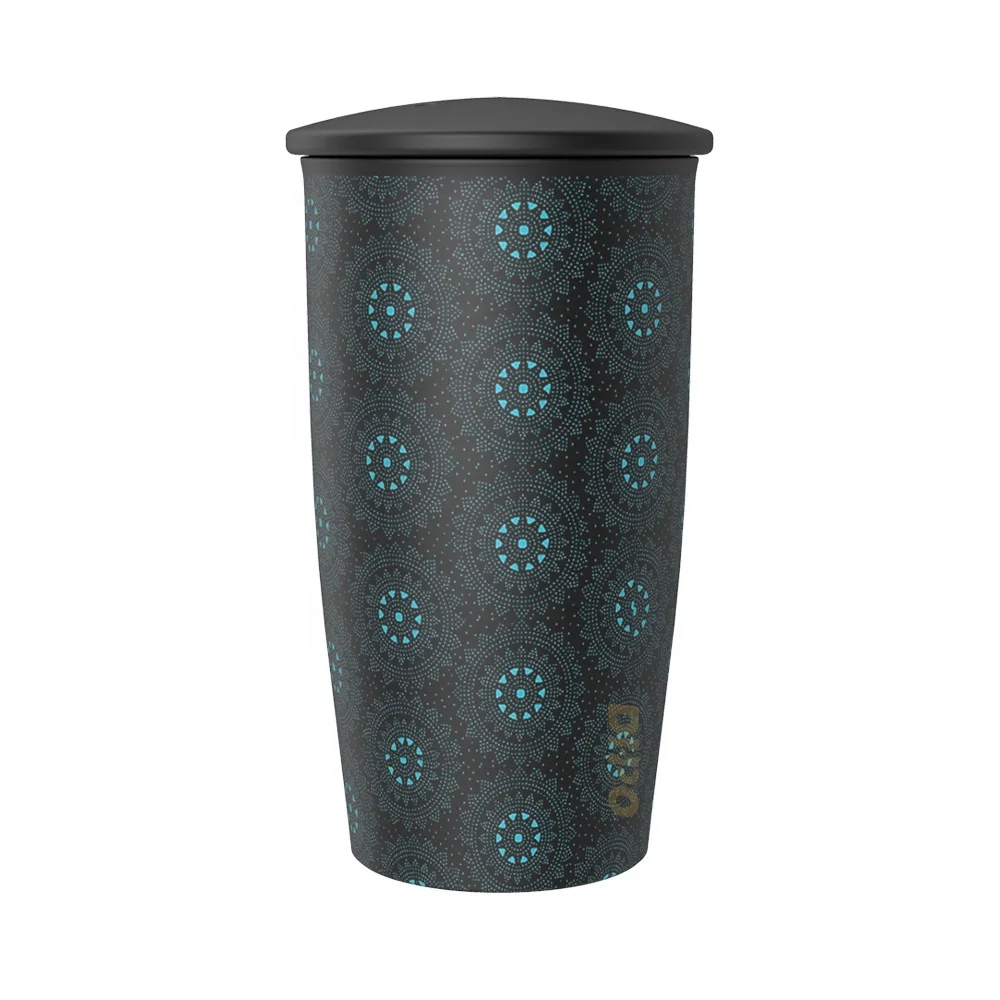 

DHPO 450ml ceramic Double wall U-shaped soaking teamug mini tea infuser mug cup with ceramic lid