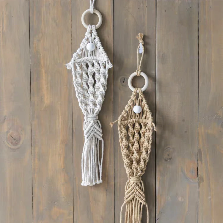 

Pure handmade Cotton rope Macrame Wall Hanging Woven fish Wall Art Macrame Tapestry Boho Chic Home Decor, White yellow brown or customized color