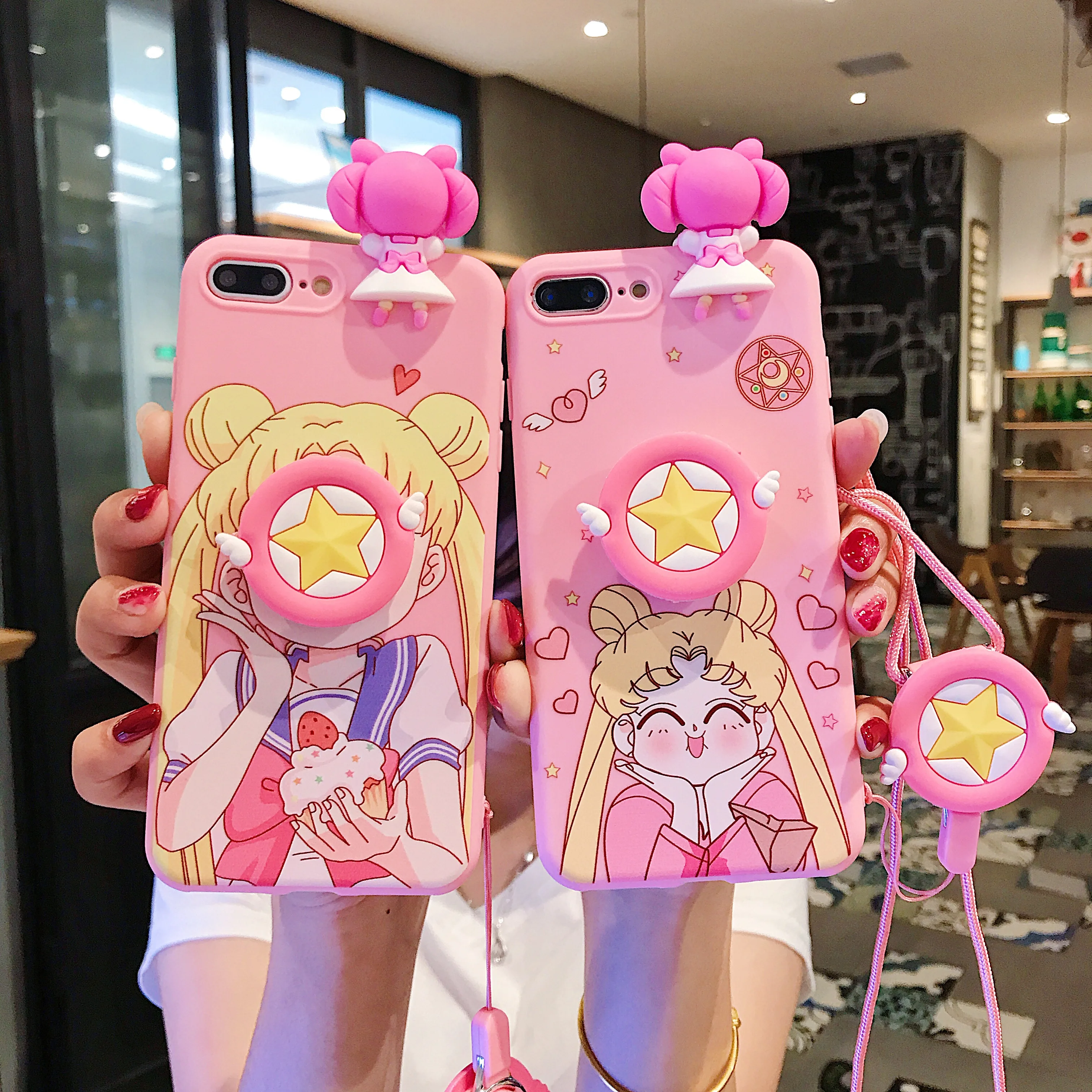 

Minnie Mickey 3D Papa Doll Holder Stand Strap Cute Soft Phone Case For iPhone X Xs 6 7 8 Plus 11 Pro Max