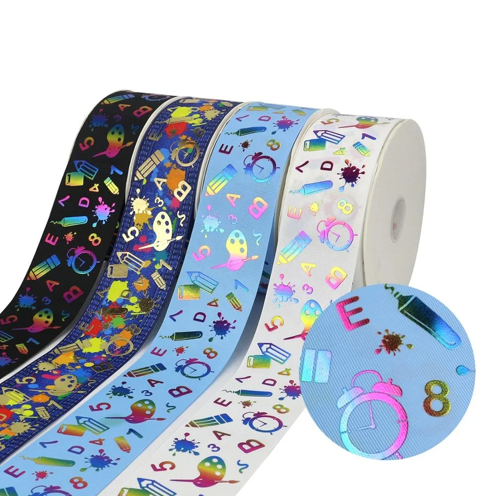 

Symphony Foil English Alphabet Print Back To School Series Grosgrain Ribbons, Request