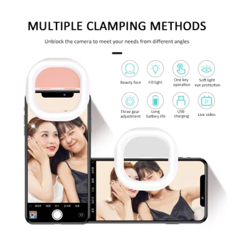 

LED Selfie Ring Light For Beauty Girl Lighting Night Darkness Selfie Enhancing For Mobile Phone Self Lighting Ring Flashes