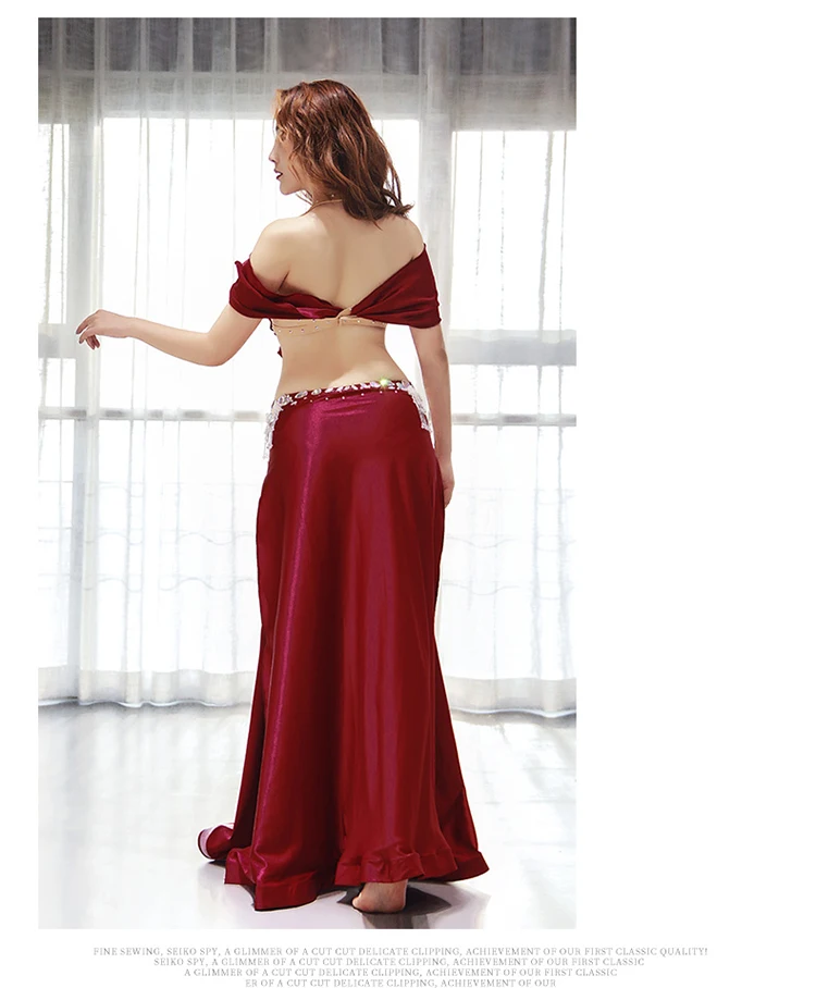 
QC3100 Wuchieal Professional Egyptian Burgundy Belly Dance Costumes for Performance 