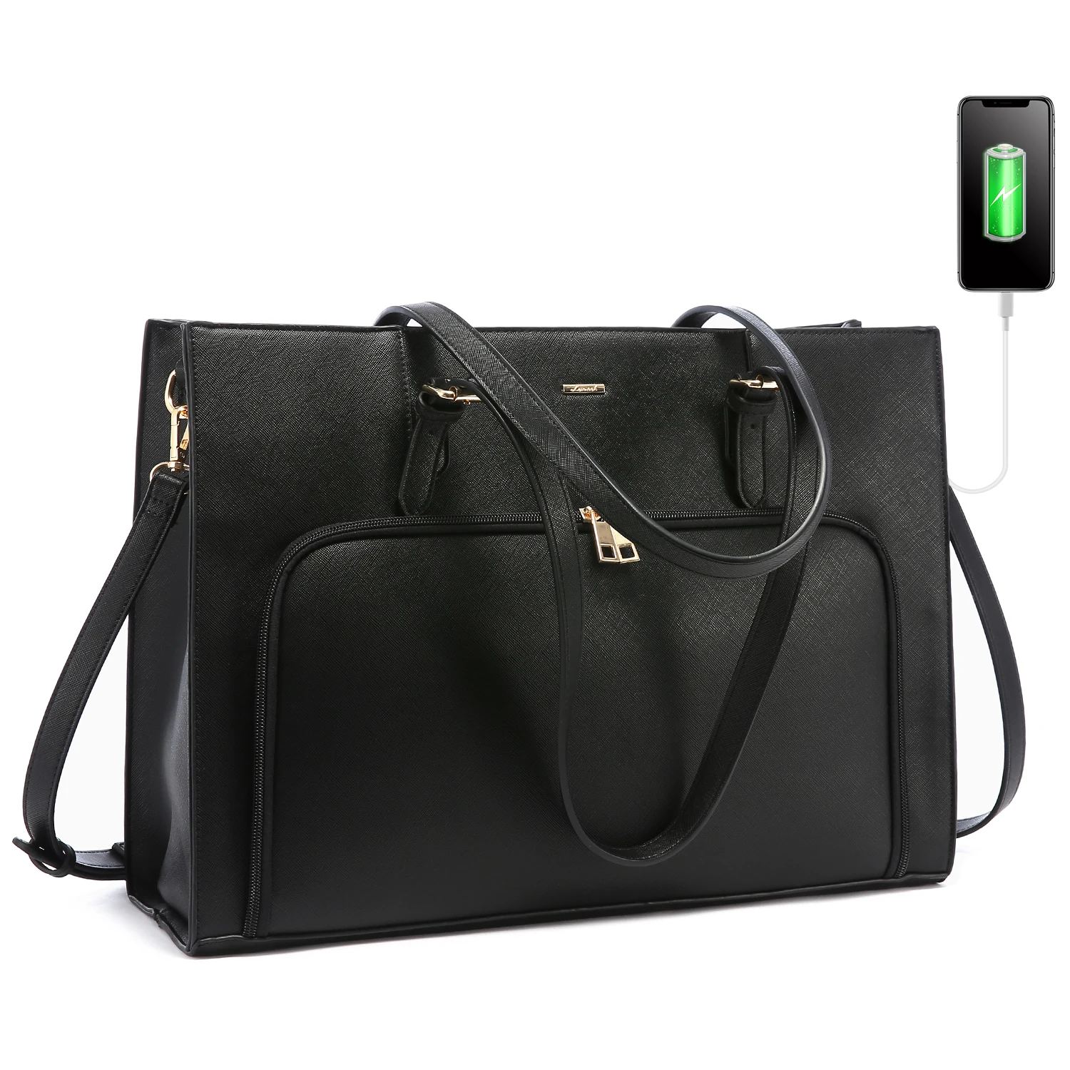 

Fashion Waterproof Office Tote Bag Briefcase with USB Port Leather Shoulder Handbag Travel Business School Laptop Bag for Women