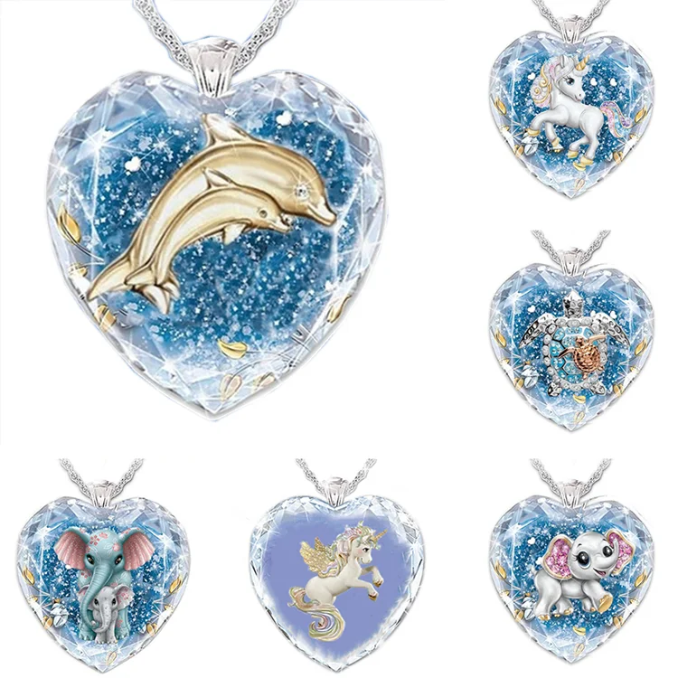 

Cute Glass Necklace Cartoon Unicorn Pendant Elephant Necklace Turtle Jewelry Girl Childrens Favorite Jewelry