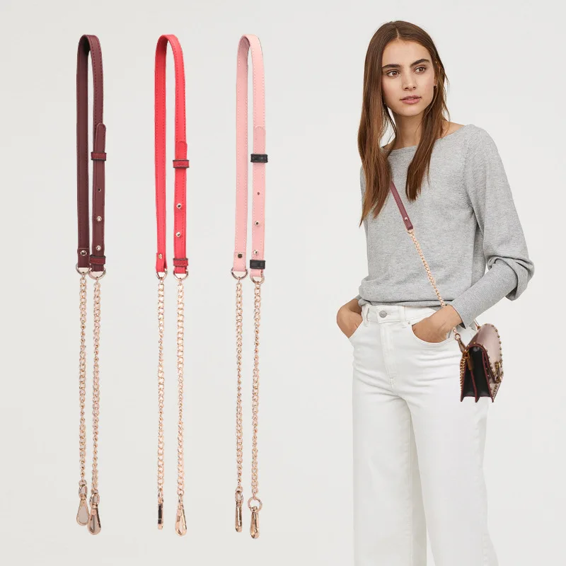 

Replaceable Bag Chain Straps 120cm Pu Leather Metal Chain Leather Bag Strap For Shoulder Bags, As picture