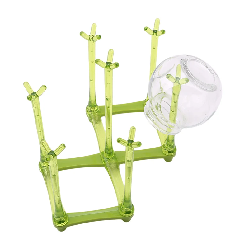 

DLL113 Bottle Foldable Water Mug Holder Stand Tray Drainer Portable Plastic Bottle Drying Rack, Green/grey