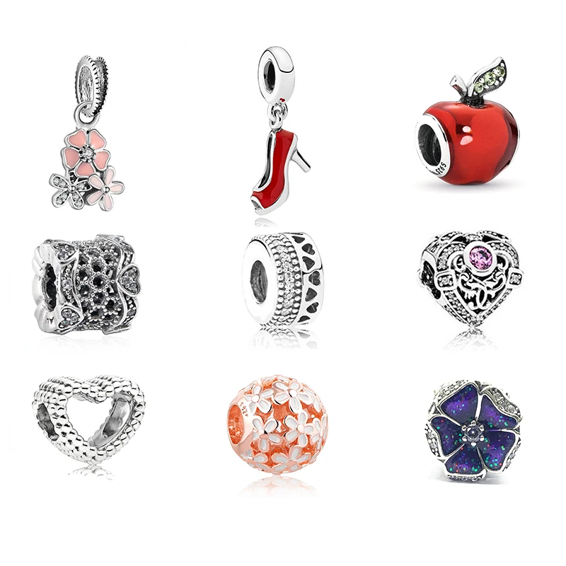

2020 New Heart-Shaped Apple Bead String Charm Pandora Charm Silver S925 Original Bead Bracelet DIY Jewelry Gift