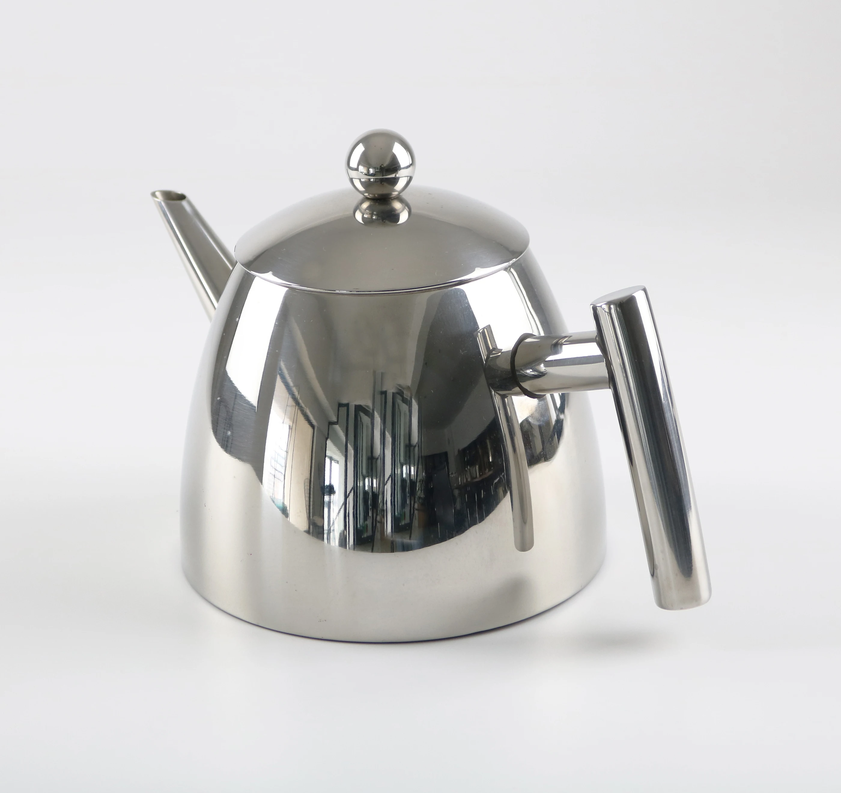 1.2l Double Wall Layer Insulated Stainless Steel Tea Pot Mirror Or