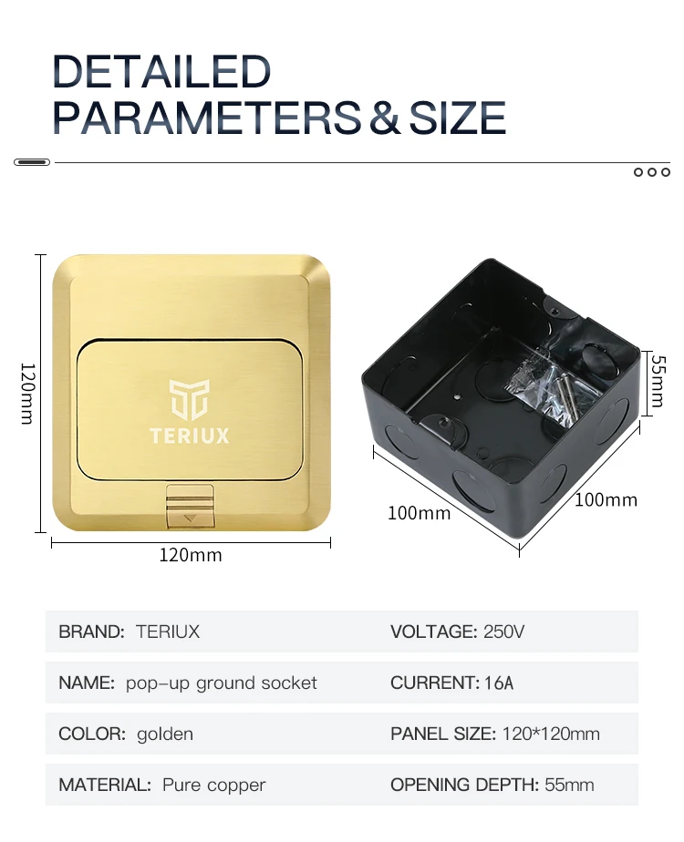 Wholesale eu standard brass electrical power supply 16A pop up floor socket box