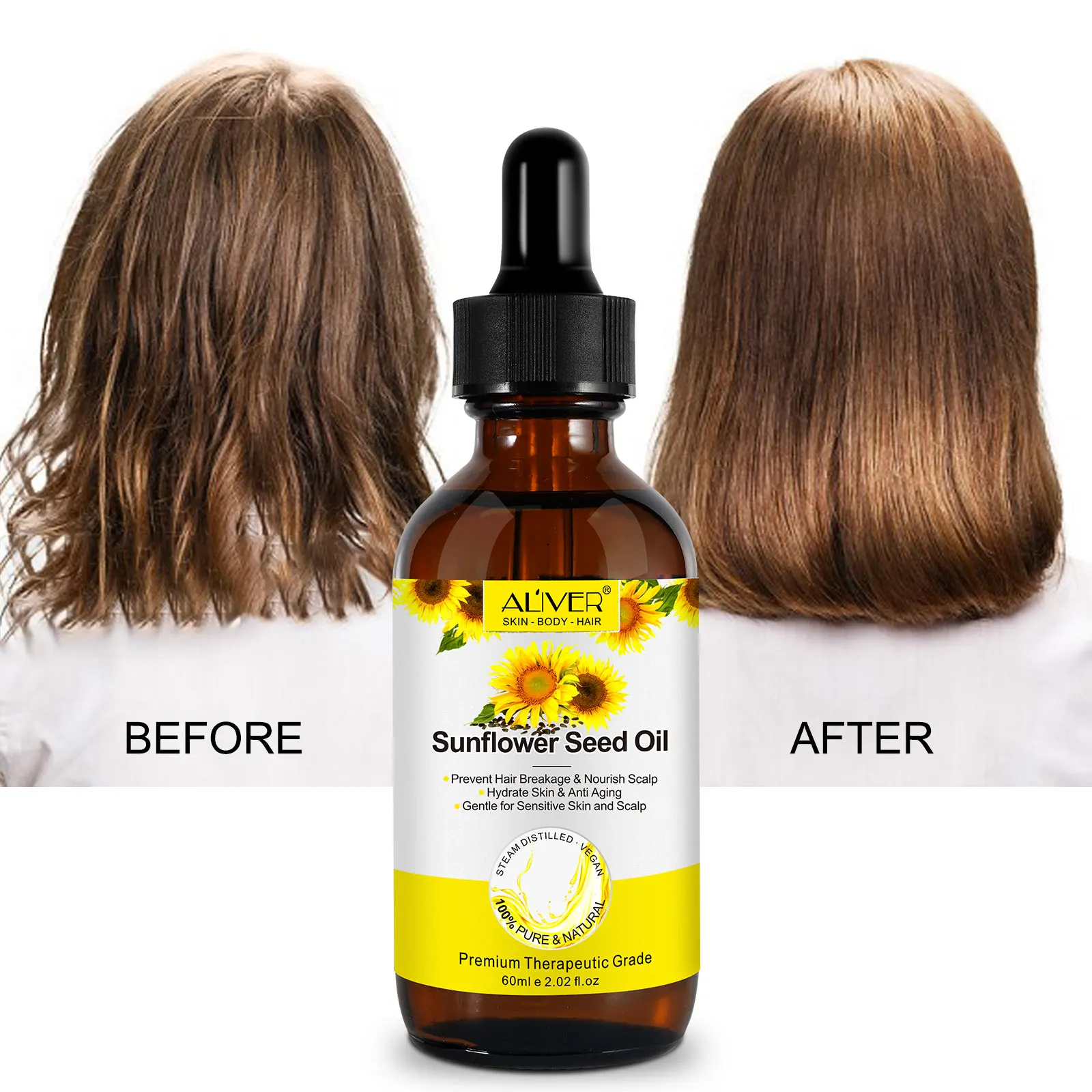 

60ml Aliver Skin Body Care 100% Pure Natural Organic Nourishing Hair Massage Oil Anti Aging Serum Sunflower Seed Essential Oil