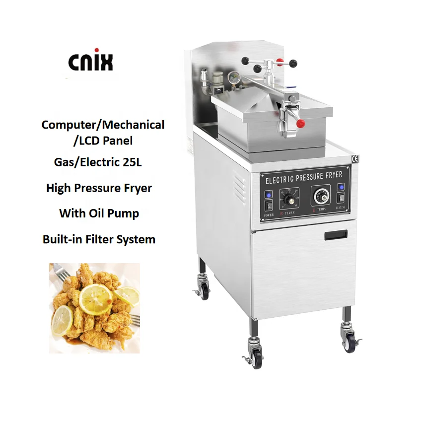 

16L 24L 25L CNIX Electric Gas Pressure Fryer Potato Chips Chicken Fried Equipment Fast Food Fryer Home Use Cooker Machine, Silver