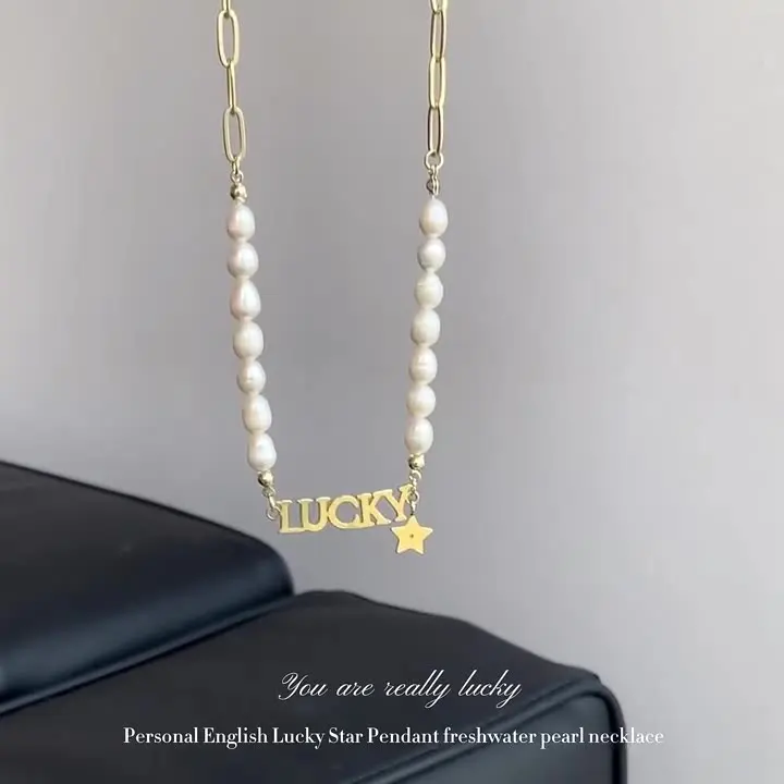 

Pearl Stitching LUCKY Star Necklace for Women Girls Trendy Design Clavicle Chain Ins Popular Necklaces Fashion Jewelry