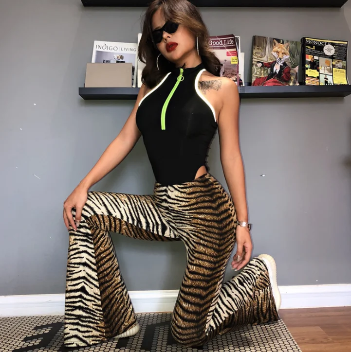 

2021 Wholesale Customization New Fashion Hot Sale Elastic High Waist Bodycon Leopard Women Bell-Bottomed Pants, Picture shows