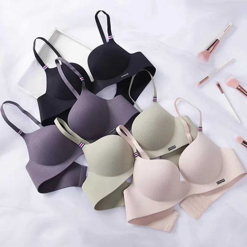 

Hot Sale Ladies Push Up Seamless One Piece Wire Free Women Bra&Panty Set, 4 colors