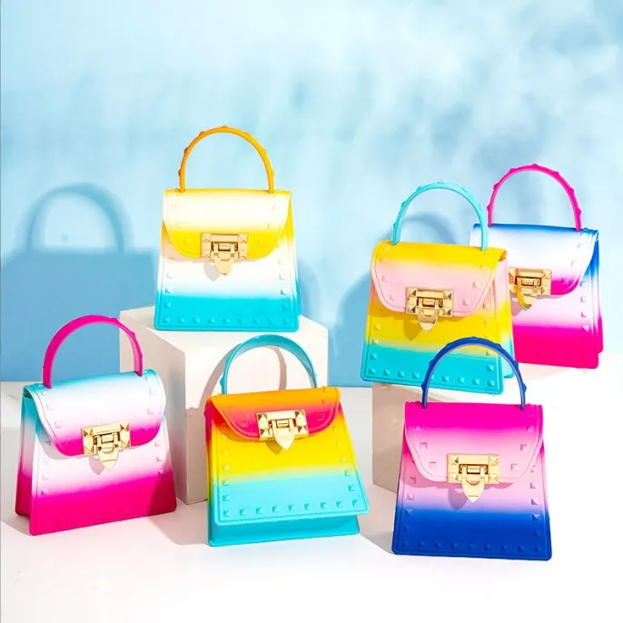 

Best Sales Beach Small Jelly Shoulder Handbag Rainbow Gradients Jelly Tote Bags