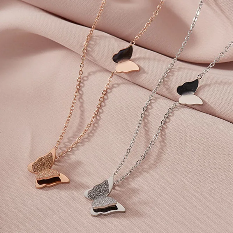 

Fashion Designer Charms Necklace Jewelry Crystal Choker Statement Pendent Women Stainless Steel Gold Butterfly Necklace