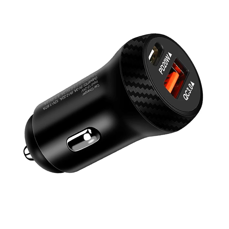 

factory moq high-end car charger mobile phone charger 2 port qc3.0&pd 3.0a dual usb car adapter, Black/white