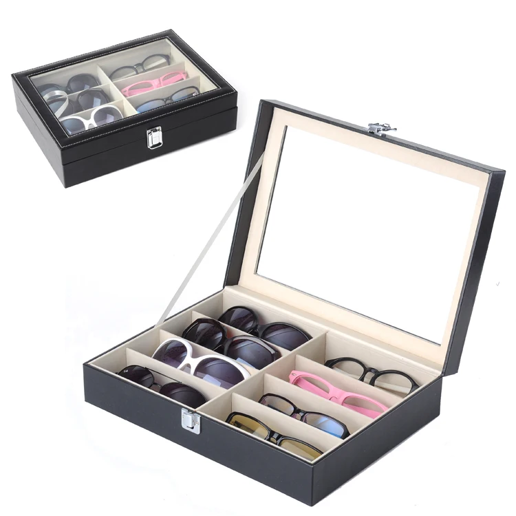 

8-Slots PU leather Sunglasses Display With Lock Eyeglass Storage Box