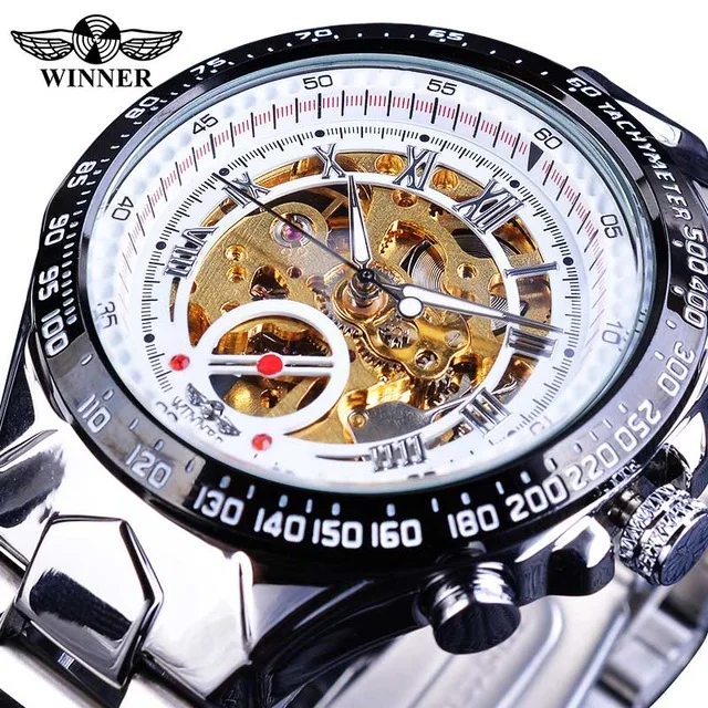

WINNER 432 Custom design mens wristwatch tourbillon analog fashion steel men's watch mechanical automatic