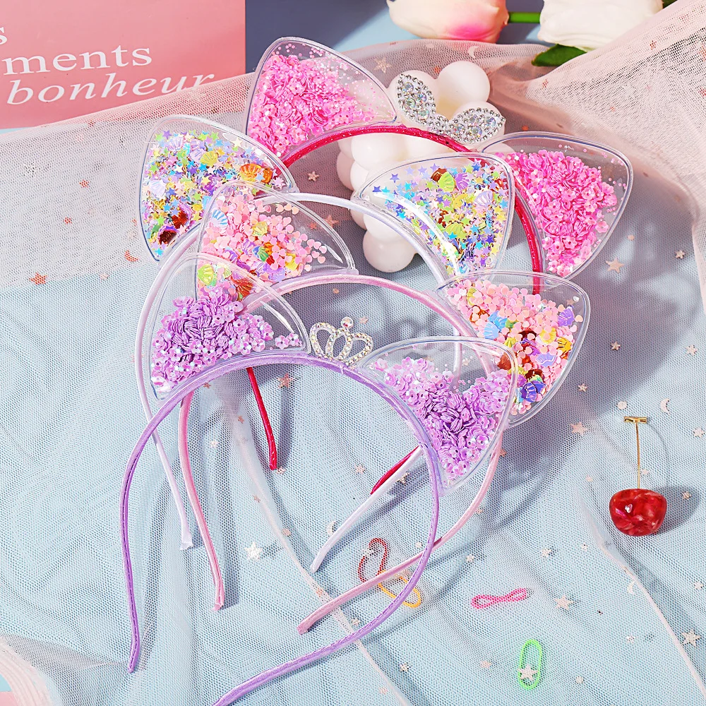 

Cute hairband sequined cat ear hairpin Children's birthday band hair accessories for baby girls, Mix colors