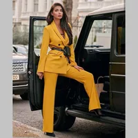 

Vintage Double Breasted Womens Pant Suit Notched Blazer Jacket & Pant Spring Office Wear Women Suits Y12088