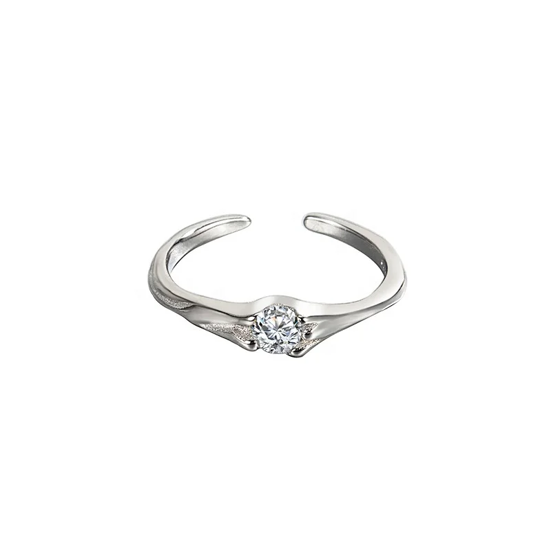 

New design 18K Gold Plated s925 Sterling silver rings Jewelry tortile irregular shape Gift Women CZ zircon silver ring, White gold (rose gold, yellow are avaliable)