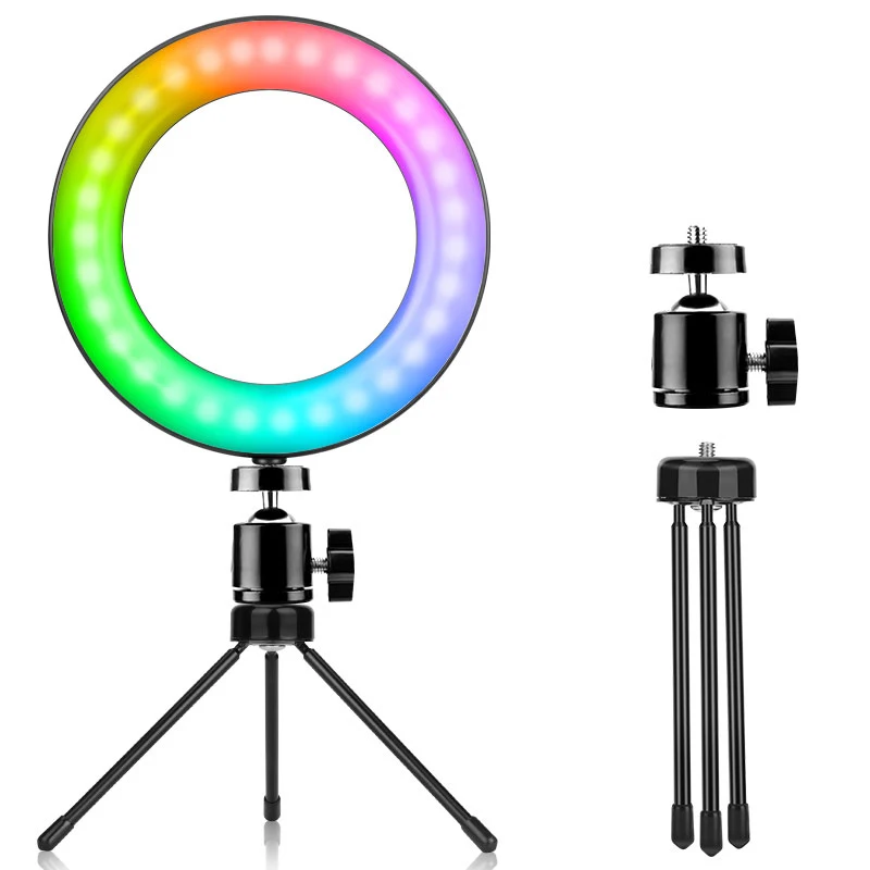 

UEGOGO 6 inch Tiktok Vlog Circle RGB Color Led Phone Beauty 10 inch Photographic Selfie Ring Light With Tripod Stand, Black