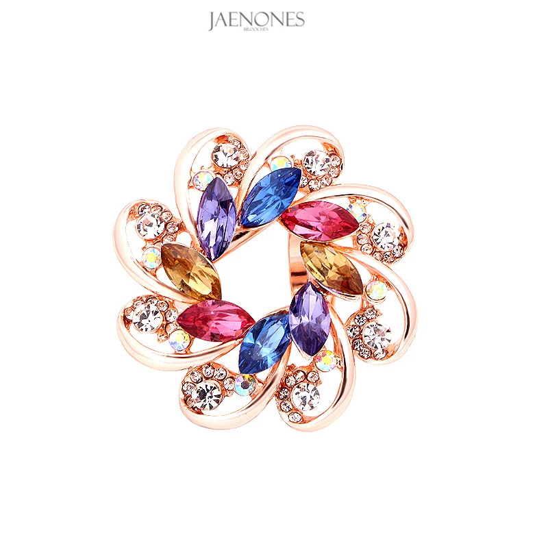 

JAENONES Fashion Custom Luxury Rhinestone Multicolor Scarf Buckle Designer Inspired Brooch Flower Brooch For Women