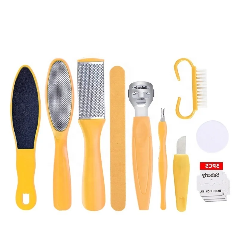 

10 In 1 Foot Care Tools Pedicure Foot File manicure pedicure set Professional Feet Dead Skin Remover kit pedicure callus remover, Yellow