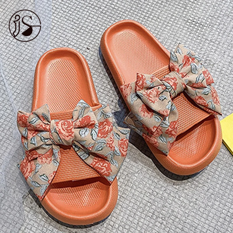 

2021 new outerwear women's slippers fashion thick bottom women's sandals bowknot decorative girl's slippers, 3 colors