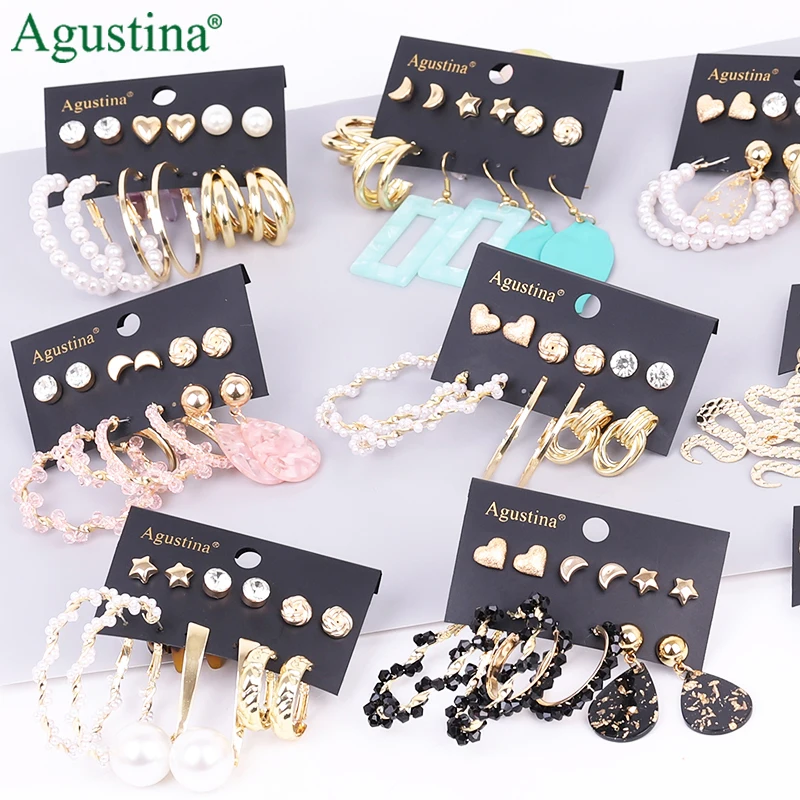 

Agustina hot new fashion jewelry acrylic earrings pearl earrings classic bohemian earring set, Colorful