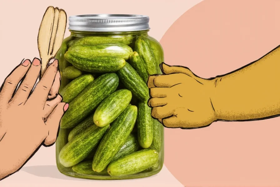 Brined Pickles on Wooden Table