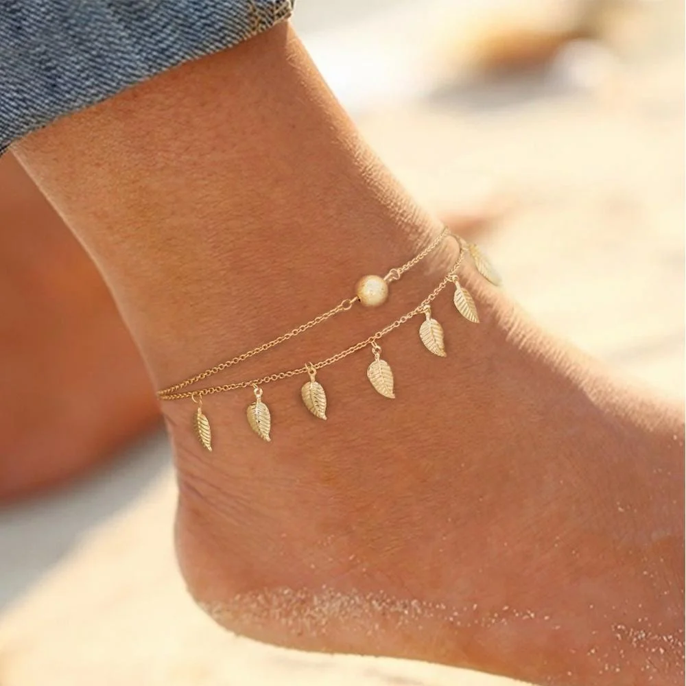 

Wholesale 14k gold plated Ankle Bracelet Ankle Bead Chains Bracelets Beach Foot Anklet Jewelry for Girls women