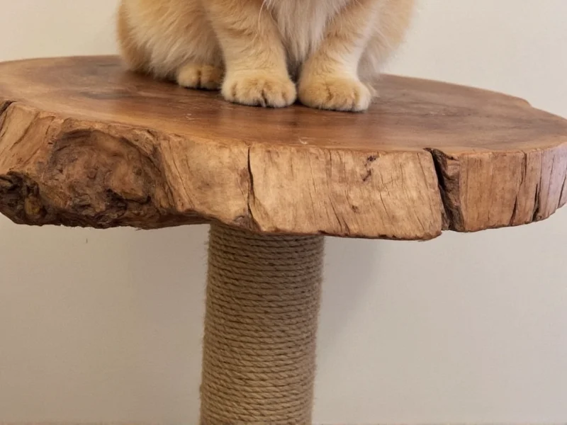 Reclaimed wood cat scratching post with sisal wrapping