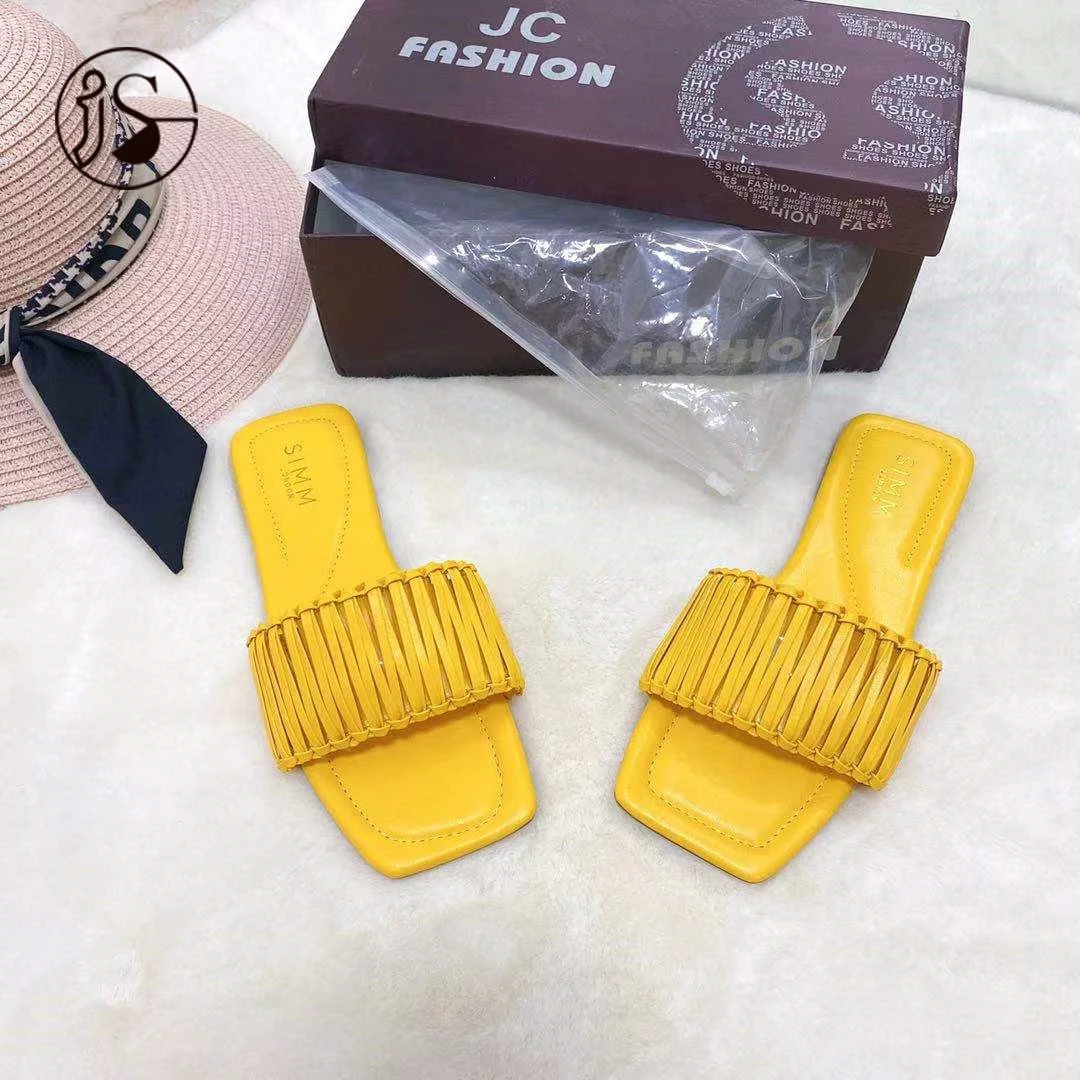 

dress shoes for women 2021 new fashion simple sandals solid color flat bottom square head women slippers, Colorful