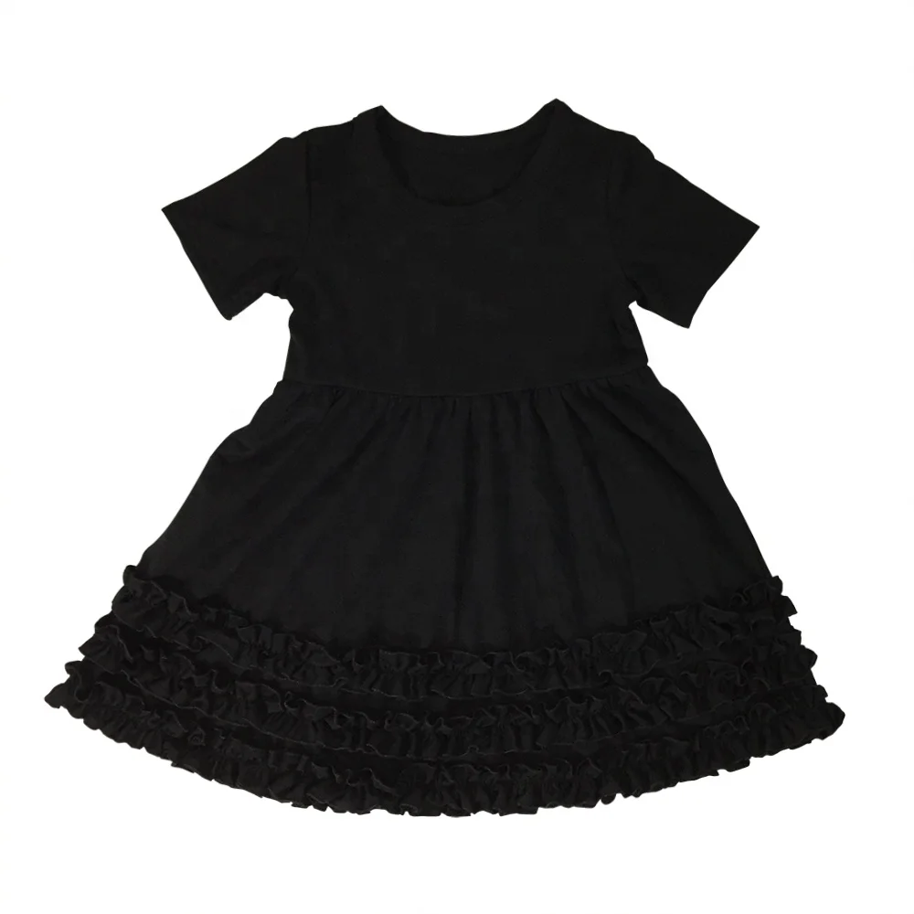 

Baby frocks design short sleeves girls dresses ruffle twirl kids cotton black color back to school toddler smock dress