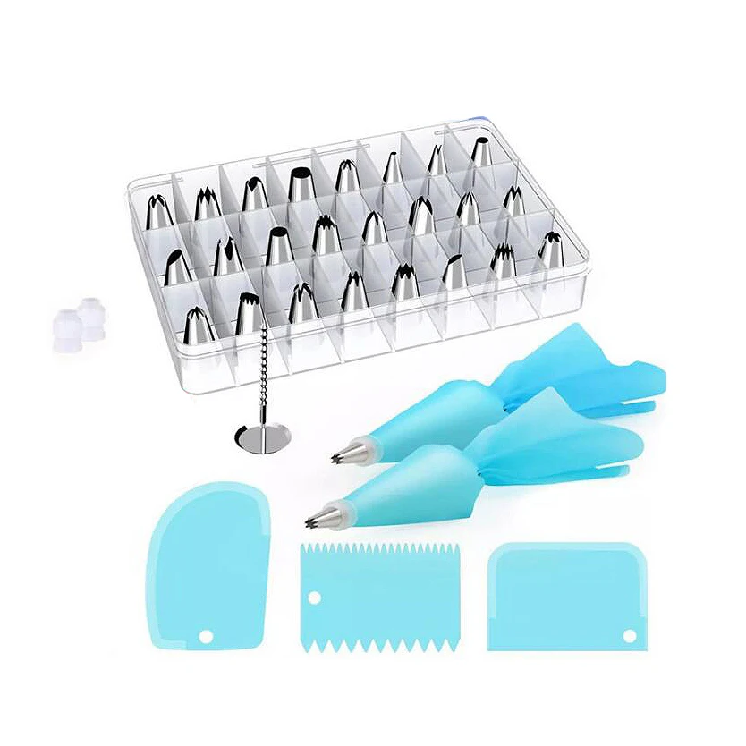 

33pcs Baking Tools Kit Cake Decorating Set With TPU Pastry Bags Cake Tools Cake Piping Nozzle Set, Silver