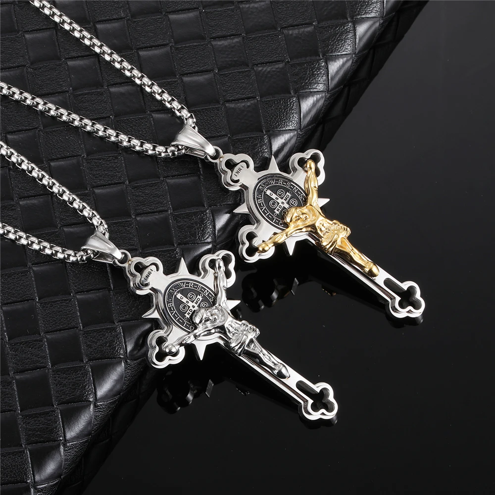 Ready To Ship Catholic Jesus Cross Necklace For Men Stainless Steel Cross Pendant Fashion Jewelry Necklace