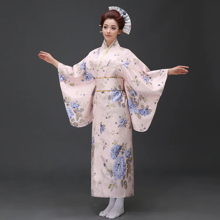 Womens Kimono Costume Adult Japanese Asian Top Dress Robe Sash Belt Fan Set Outfit