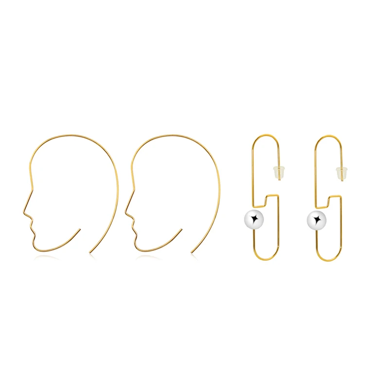 

2020 bohemian angel face line earrings asymmetrical snake u pattern big ear hook The West and America fashion earring halloween, Golden
